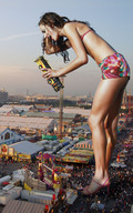 giantess collage swimsuit brunette park bus