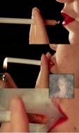 collage lips shrunken_man smoke cigarette lipstick_imprint digital_render inside_cigarette