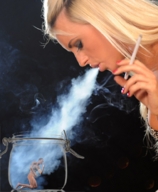 collage blonde shrunken_man jar cigarette nail_polish blowing_smoke