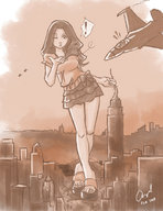 city mega destruction sandals airplane jets skyscraper blowing_a_kiss miniskirt angelgts