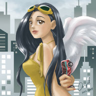 giantess city angel black_hair color dress bus hand_crush painted_fingernails goggles angelgts
