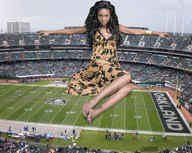 giantess collage barefoot stadium dress dark_skin football looking_at_viewer crowds lowerrider