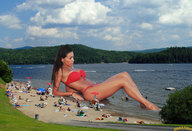 giantess collage swimsuit beach cleavage lying_down lake dark_skin trees beach_goers lowerrider