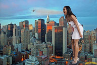 giantess collage city high_heels helicopter dress skyscraper dark_skin lowerrider