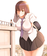 giantess brunette uniform tie leaning railing bikuta