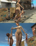 breasts giantess nude size_difference small_woman blood domination shrunken_woman cruel carry sky point_of_view panels digital_render
