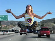 giantess collage blonde clothed sitting highway e10 streets vehicles holding_cars