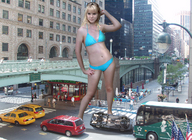 giantess collage city blonde swimsuit buildings streets vehicles pacmanri