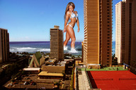 giantess collage swimsuit cleavage ocean buildings helicopter brunette wonderslug hawaii high_res wading vlatka_dragić
