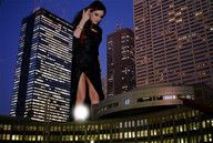 collage city brunette wonderslug dress looking_down skyscraper night thighs sky kelly_brook