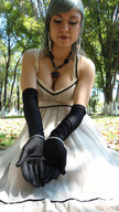 gentle collage handheld cleavage gloves shrunken_men shrunken_man outdoors necklace trees hanna looking_at_tiny peque