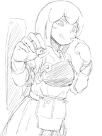 giantess micro monochrome tongue handheld gloves between_fingers licking_lips uru looking_at_tiny