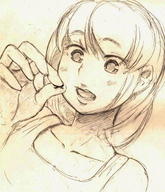 giantess micro small_man monochrome curious between_fingers top uru looking_at_tiny