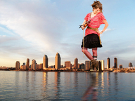 giantess collage city mega long_hair skirt playful brunette smiling celebrity unknown_artist skyscraper sneakers source_needed waterfront lindsey_stirling