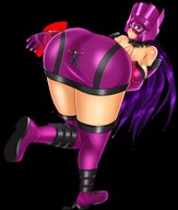 drawing giantess black_hair color butt embarrassed boots galacta commission bane helmet on_butt stuck_to_butt migs308 marvel_comics