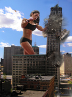 giantess collage city mega long_hair destruction rampage helicopter brunette wonderslug muscles skyscraper fighter fit muscular_legs boxing_gloves michelle_lewin