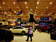 giantess collage blonde high_heels wonderslug dress legs indoors maria_sharapova car_show