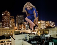 giantess collage city blonde high_heels buildings wonderslug dress legs looking_down night rooftop city_lights