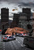 breasts giantess city sleeping black_hair helicopter police vehicles news digital_render gunnersteve3d ds3