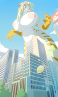drawing giantess nude furry anthro city color blue_eyes buildings huge_breasts curious ducky balloons