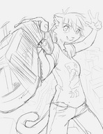 drawing giantess furry anthro city monochrome handheld train posing ducky sketch