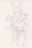 furry monochrome jeans ducky short_hair waitress pencil_drawing top