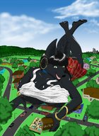 breasts drawing giantess furry destruction breast_crush town vehicles houses fox_girl mrhappy1987