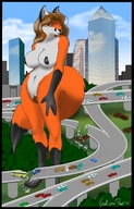 drawing giantess furry city color buildings highway standing vehicles clouds sky fox_girl mrhappy1987