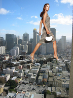 giantess collage city high_heels brunette dress legs walking super_model alessandra_ambrosio