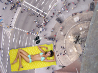 giantess collage city swimsuit brunette lying_down people sun_bathing super_model alessandra_ambrosio crowds