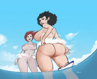 breasts drawing giantess pussy mega black_hair butt ocean huge_breasts red_hair giantesses boats berggie