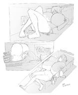 drawing growth giantess crush nude sleeping comic monochrome destruction huge_breasts sequence unaware bedroom berrgie outgrowing_room