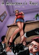 drawing comic color long_hair skirt high_heels shrunken_men office unaware shrunken_woman secretary panic giantessfan bracelet running_away sample_image a_secretarys_tale