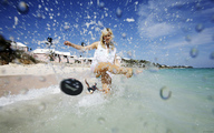 collage city blonde barefoot water ocean wet dress shrunken_man splash