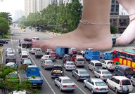 collage city mega barefoot traffic streets vehicles pedicure mick_78 ankle_bracelet vehicle_crush giantess_feet