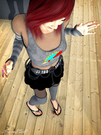blood sandals foot_crush fishnets shrunken_people cruel handcuffs nail_polish miniskirt sorenzer0 digital_render