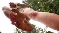 crush blonde toes barefoot soles low_angle smiling looking_down screen_shot outdoors dirty_soles point_of_view trees raised_foot giantess_nova nova_crushes_katelyns_pesky_fans