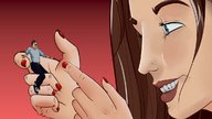 drawing small_man color teeth playful brunette grinning nail_polish apeiron-macro