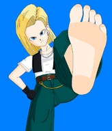 drawing barefoot soles low_angle android_18 looking_down point_of_view looking_at_viewer imminent_crush len_kagamine1337
