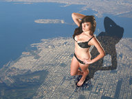 giantess collage city mega destruction cleavage brunette shadow tattoo harbor