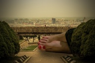 collage city barefoot outdoors pedicure giantess_feet walkway eci999 shrubs