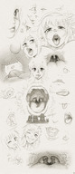 drawing giantess karbo vore monochrome tongue mouth kissing shrunken_people throat doodles snake_girl