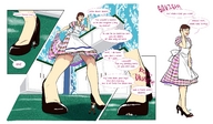drawing crush comic color high_heels shoes blood dress foot_crush shrunken_man molotav from_below rythmear looking_at_tiny spokle