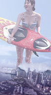 giantess collage city water ocean wet asian surf skyscraper streets