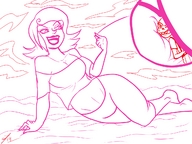 drawing giantess crush color between_fingers zoom homestuck pinched twisted_persona roxy_lalonde caliborn