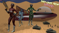 alien bra tank spaceship boots blue_skin giantesses vintage soldiers ray_gun helmet red_skin drcreep sci_fi green_skin looking_at_tiny digital_render