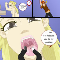 blonde comic color tongue mouth teeth shoes socks mawshot shrunken_man dangle pre_vore point_of_view mindi sukanar panty_drawer kris gabrielwalsh