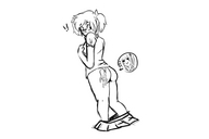 drawing blushing monochrome climbing embarrassed surprised pigtails shrunken_woman undressing source_needed