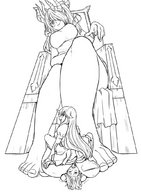 drawing monochrome barefoot sitting shrunken_woman