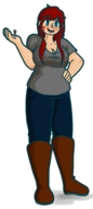 drawing gentle giantess blushing color blue_eyes handheld cleavage smiling red_hair boots freckles minecraftiangiant between_breasts